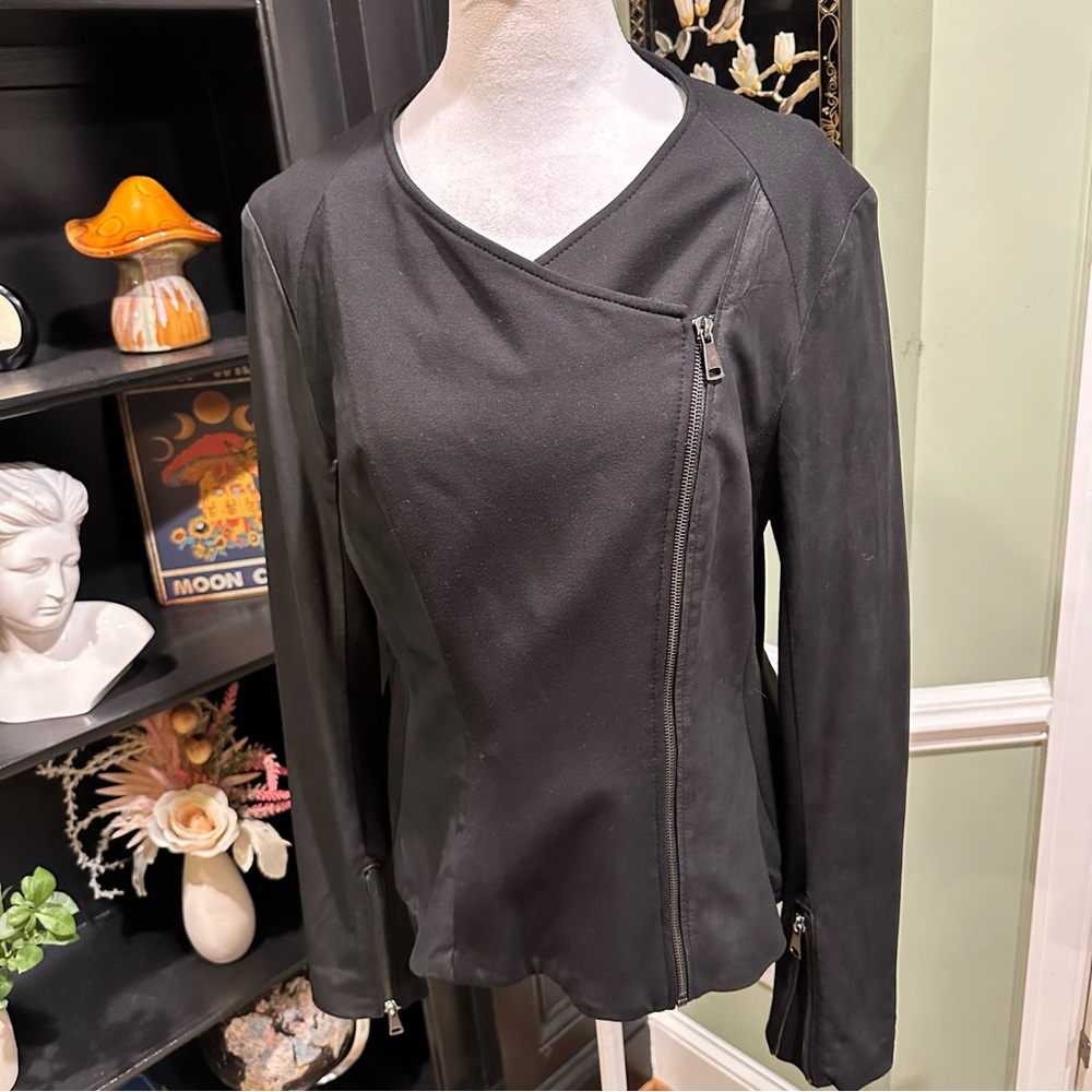 Neiman Marcus Leather-Blend Moto Jacket – Size L